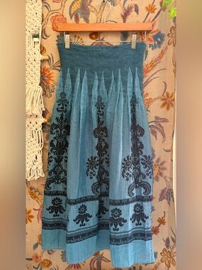 Lapis Teal Maxi Skirt with Black Damask Print